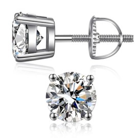 Men Diamond Earrings Screw Back Earrings CZ Diamond Earrings for Men Sterling Silver Stud Earrings with Screw Back Round Cut Cubic Zirconia Earrings for Women Men Earrings Studs CZ Earring 8MM ZDaoBen