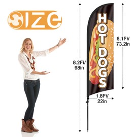 Hot Dogs Advertising Swooper Flag, Hot Dogs Feather Flag with Flag Pole and Ground Stake, Advertising Feather Banner Sign for Hot Dogs Business 8FT