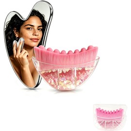 Guibell Set Cepillo Linfático y Gua Sha para Masaje Facial y Corporal Rosa