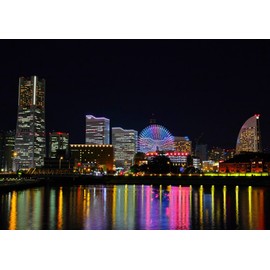 絵画風 壁紙ポスター （はがせるシール式） 横浜 みなとみらい 夜景 MM21 風景 都市景観100選 キャラクロ YKH-001A2 （A2版 594mm×420mm） 建築用壁紙＋耐候性塗料 ＜日本製＞ ウォールステッカー お風呂ポスター