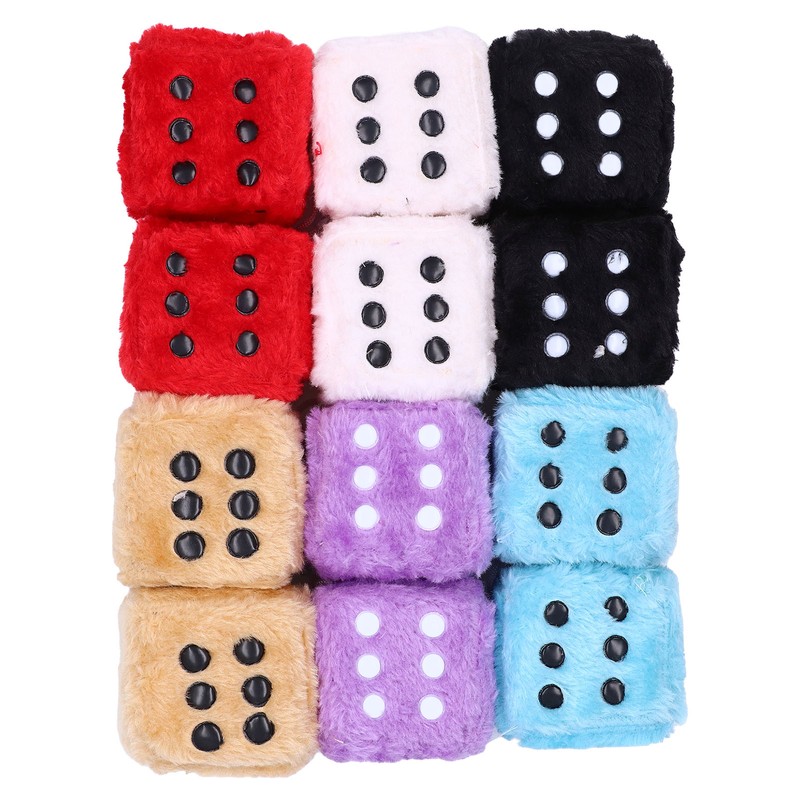6 Pairs Car Rearview Mirror Hanging Plush Dice with Dots
