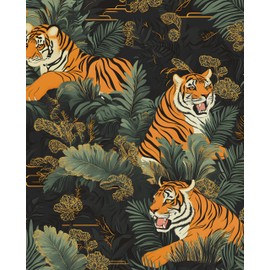 Jungle Tiger Wallpaper Peel and Stick Animals Wallpaper 17.5 in x 32.8 ft Vintage Leaf Contact Paper Vinyl Self Adhesive Boho Floral Wall Mural Modern Wall Paper for Room Kitchen Cabinets Locker