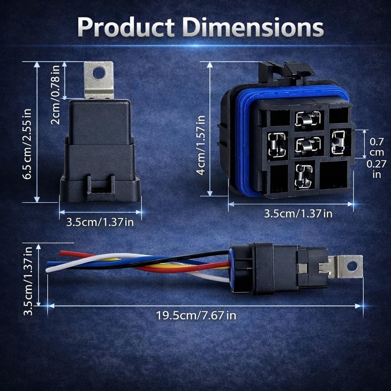 2PCS 5 Pin Waterproof Relay Kit, 40/30 Amp 12V SPDT