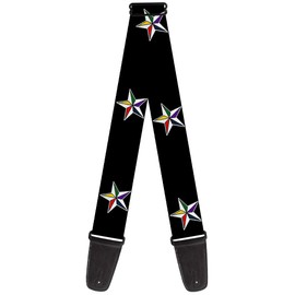 Buckle-Down GS-W31405 Guitar Strap - Nautical Star Black/White/Multi Color, 2" Wide & 29-54" Length