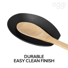 Oggi Spooner Stainless Steel Spoon Rest - Mess Free Cooking, Great for Kitchen Counter, Black, 5.25 x 3.5 Inch
