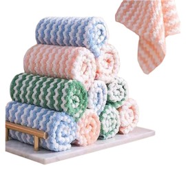 Dish Cloth Thickened Coral Multicolor Non Stick Dishcloth 15pcs, Kitchen Cleaning Rags, Super Absorbent Wave Dishwashing Sponges