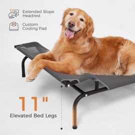Sweetnight Elevated Dog Bed with Headrest for Large Dogs | Waterproof Raised Dog Cot for Outdoor - 51inch Heavy Duty Steel Frame with Cooling Mat &Easy Assembly，Supports 88 lbs, XL