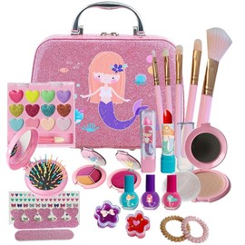Maquillaje para Niñas 24 Piezas Juego de maquillaje real, kit de maquillaje lavable para niñas,niños,princesa, juego de simulación, regalo de cumpleaños de Navidad, juguete de maquillaje para Niños