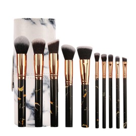 SEPROFE Marble Makeup Brushes Set 10pcs Make Up Brush Kit Professional Organizer Holder Foundation Face Powder Blush Concealer Blend Highlighter Eyeshadow Eyeliner Brush Premium Synthetic Cosmetics Tools