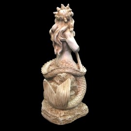 22 in. Poseidon Ruler of The Sea Mermaids on Nautical Rock Antique White Finish Beach and Pool Statue