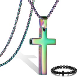 Breathing Anxiety Necklace for Men Cross Pendant Breathing Necklace for Anxiety Stress Relief Relaxation Mindfulness Meditation Men Women Anxiety Necklace Breathing with Inspirational Bible Verse (19:26 ALL THINGS ARE POSSIBLE, Rainbow)