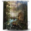 Bzhilja Natural Scenery Lake House Bear Shower Curtain Sets, Wooden