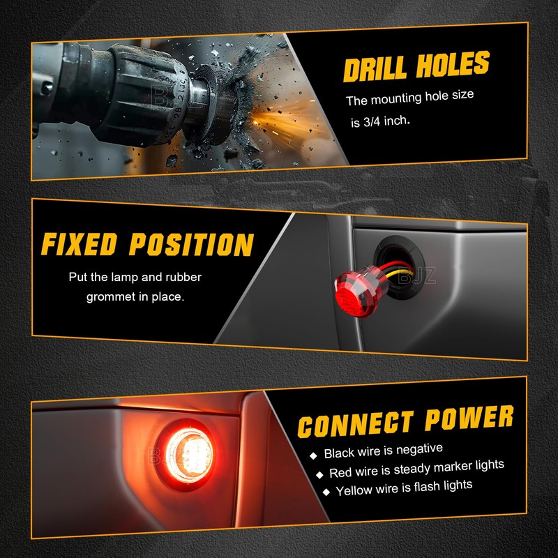 BJZ 3/4" Strobe+Marker Dual Function Red Round Trailer LED Side