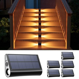 6 Pack Solar Powered Step Lights Outdoor Waterproof LED for Deck Stair Safety Outside Decorative Lamp for Yard, Patio, Porch Railing, Pathway, Fence, 2 Sided Warm White Lighting for Enhanced Security