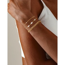 FIOROYAL Silver Bracelets for Womens 925 Sterling Silver Bracelet Ladies Silver Bracelet Set, Adjustable Layered Dainty Link Chain Bracelets Gold Bangle Wrist Jewellery Gifts for Women BGold