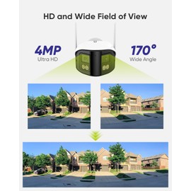 SANNCE 4MP Dual Lens Security Camera - 170° Ultra-Wide Angle, Full Color Night Vision, 2-Way Audio, Human Detection Surveillance Camera, 2.4/5GHz Wi-Fi 6, IP66 Weatherproof(Without MicroSD Card)