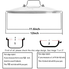 12 InchTempered Glass Lid, Cooking Pot Lid with Stainless Steel Handle for Pots,Pans and Skillets (12 Inch)