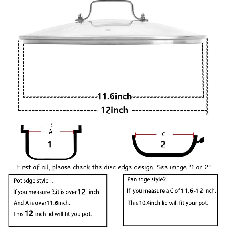 12 InchTempered Glass Lid, Cooking Pot Lid with Stainless Steel