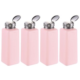 HARFINGTON 4 PCS 500ML(17oz) Push Down Alcohol Dispenser Pump Liquid Press Empty Bottles Refillable Container for Acetone Cleanser Nail Polish Remover Pink