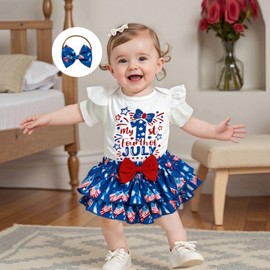 Doisbetthsay Baby 4th Of July Outfit Girls Summer Clothes Newborn Patriotic Romper Tutu Ruffle Short Set (My 1st Fourth Of July Flag, 6-9 Months)