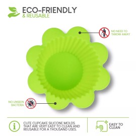 Exultimate Silicone Cupcake Mold Liners Holders Baking Supplies Flower Shaped Set of 24