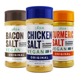 JADA Vegan All-Purpose Seasoning Trio – Bacon Salt, Chicken Salt, and Turmeric Salt, Original Flavors, Gluten-Free, Non-GMO, Low Sodium, Kosher, Plant-Based, Variety Pack (3 Jars)