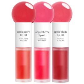 NOONI NOONI Korean Vegan Lip Oil Set - Appleberry & Applecherry & Appleplum | Long-Lasting, Plumping, Moisturizing, Revitalizing, Waterproof, No Peel Off, Easter Basket Stuffers, 0.12 FL Oz x 3ea