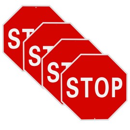 Elesunory 4 Pack Stop Signs, 12 x 12In Street Warning Reflective Signs, Octagon Aluminum Stop Signs Traffic, Weatherproof and UV Protected Stop Signs Room Decor for Traffic, Garage, Parking