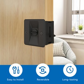 JUBEST Privacy Pocket Door Lock with Pull, 2 Pack, Install Quickly and Easily, Replace Old or Damaged Sliding Door Locks, 2-23/32"x2-1/2, for 1-3/8" to 1-4/7" Thickness Door, Black