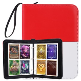 4 Pocket Removable 50 Pages 400 Pockets Trading Card Binder, PU Waterproof Card Collection Binder with Zipper, Portable Albums for Kids Adult Gifts (Red+White)