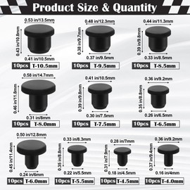 100PCS Silicone Rubber Tapered Plug, Coldairsoap Black T-Type Hole Plug High Temp 10 Sizes for Round Hole Plugs, Spraying, Powder Coating, Painting Waterproof Sealing Protection (Black)