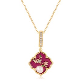 Vintage Pearl Jewelry for Women Gold Pearl Enamel Pendant Vintage Necklace Gift for Women 18K Plated Clover