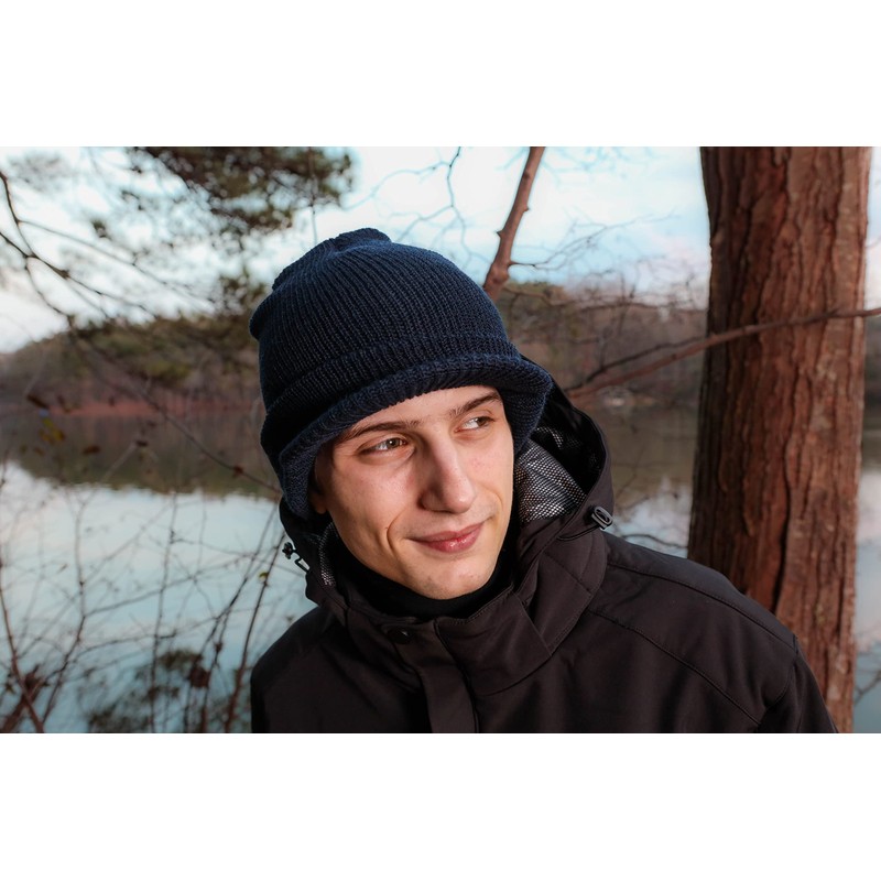 Winter Beanie Cap with Visor, Genuine G.I. 100% Wool Fitted