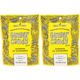 LEMON Ginger Candy Chews (2-Pack)- (2) Gem Gem 5oz Bags - All-Natural, Non-GMO, Gluten Free, Vegan, Real Indonesian Kettle Cooked Ginger | The perfect chewy sweet with a kick!