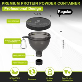 RED HARE 4 Regular Premium Protein Powder Containers to Go with Sturdy Aluminium Carabiners, Small Funnels for Filling Small Bottles and Protein Powder Mixes, Mini Funnel Buddy As Gym Accessories