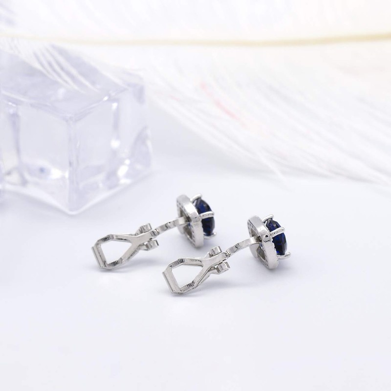 YOQUCOL 7MM Dark Blue Cubic Zirconia Crystal Clip On Square