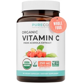 Certified Organic Vitamin C Supplement - Whole Food Acerola Vitamin C Immune Support Supplement for Seasonal Wellness with Naturally Occurring Bioflavonoids Polyphenols & Cofactors (1 Month Supply)