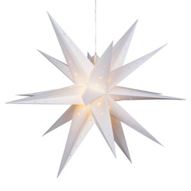 Wintergreen Lighting 30" White Moravian Star Fold-Flat Christmas Star Lights Reusable LED Plug-in or Battery Indoor-Outdoor 3D Hanging Decoration