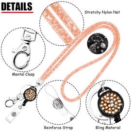 Crystal Lanyard Necklace with Transparent ID Card Holder and Key Ring, Bling Rhinestone Crystal Lanyard Strap, Clear Badge Holder and Neck Strap (Champagne Gold)