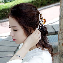 Yusier Lotus Rhinestone Hair Clip for Women Thick Hair Big Grab Clip Rhinestone Hair Accessories Gifts Claw Hair Clips Diamond Crystal Hair Clip Prom Hair Accessories (Brown)