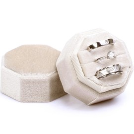 WantGor Velvet Ring Box, 3 Slots Jewelry Ring Gift Box Vintage Ring Display Holder Case for Wedding Ceremony Proposal Engagement (Beige)