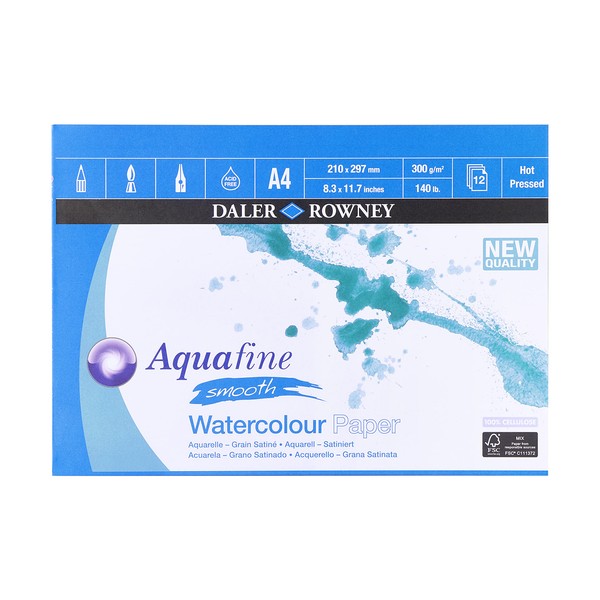 DALER-ROWNEY Aquafine - Bloc aquarelle 12 feuilles A4 - 300g/m² - grain satiné