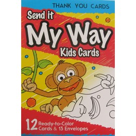12 Color-In Birthday or Thank You Variety Packs - SEND IT MY WAY KIDS CARDS