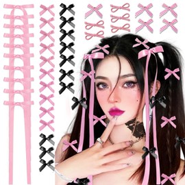 40Pcs Y2K Hair Clips Set Colorful Bow Hair Clips 4 Shaped Metal Snap Hair Accessories Satin Mini Hair Bow Clips for Women Girls(Pink)