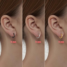 3 Pair 8mm Small Gold Silver Hoop Earrings for Women Men | 14K Plated Hypoallergenic Lightweight Small Huggie Hoop Earrings Set Ear Cuff Cartilage Piercings Jewelry