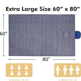 Waterproof Foldable Picnic Blanket, Large 200x150cm Sandless Beach Picnic Blanket with Carrier Straps, Foldable Portable Handy Picnic Mat for Travel Camping Hiking Festival Park Lawn (Dark Blue)