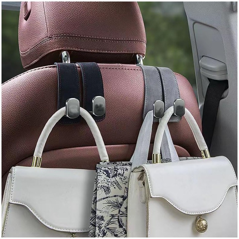 2-Pack Car Seat Back Double Hook, Leather Car Headrest Hooks