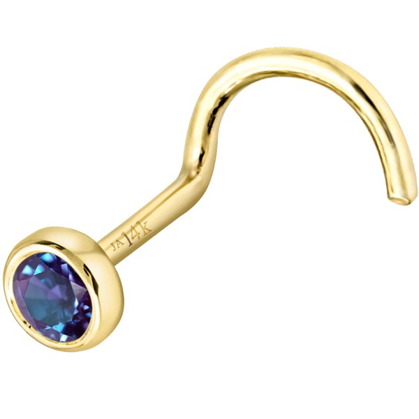 Solid 14K Gold Nose Screw Stud Bezel Set Alexandrite 22G