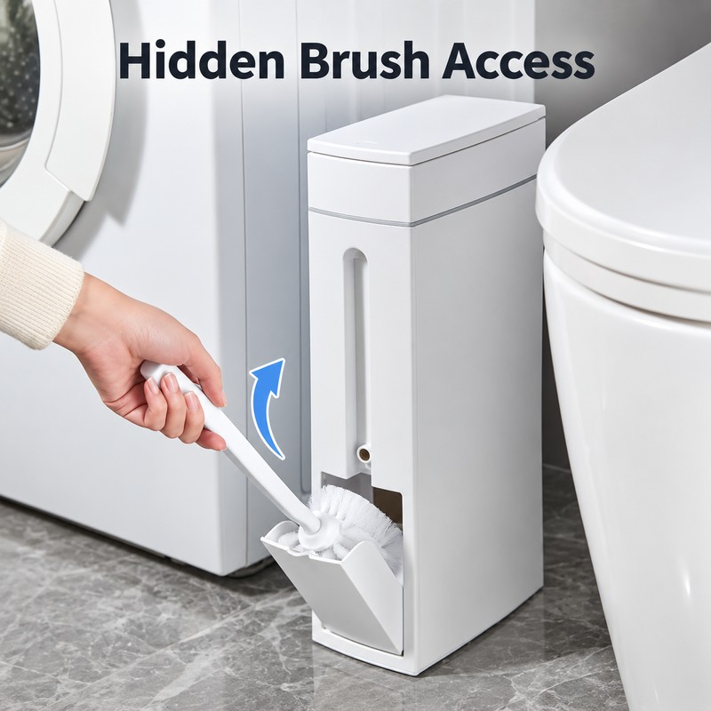 2-in-1 Bathroom Trash Can with Toilet Brush – Slim Narrow