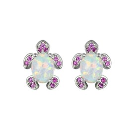 Generic Silver Plated White Oval Faux Fire Opal And Pink Crystal Turtle Stud Earrings Unique Statement Lightweight Jewelry Delicate Design For Women, 1